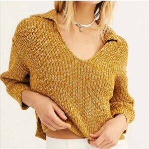 Free People Collared deep v neck crop Sweater